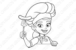 Black White Cartoon Woman Chef With, a Food Illustration by Christos Georghiou