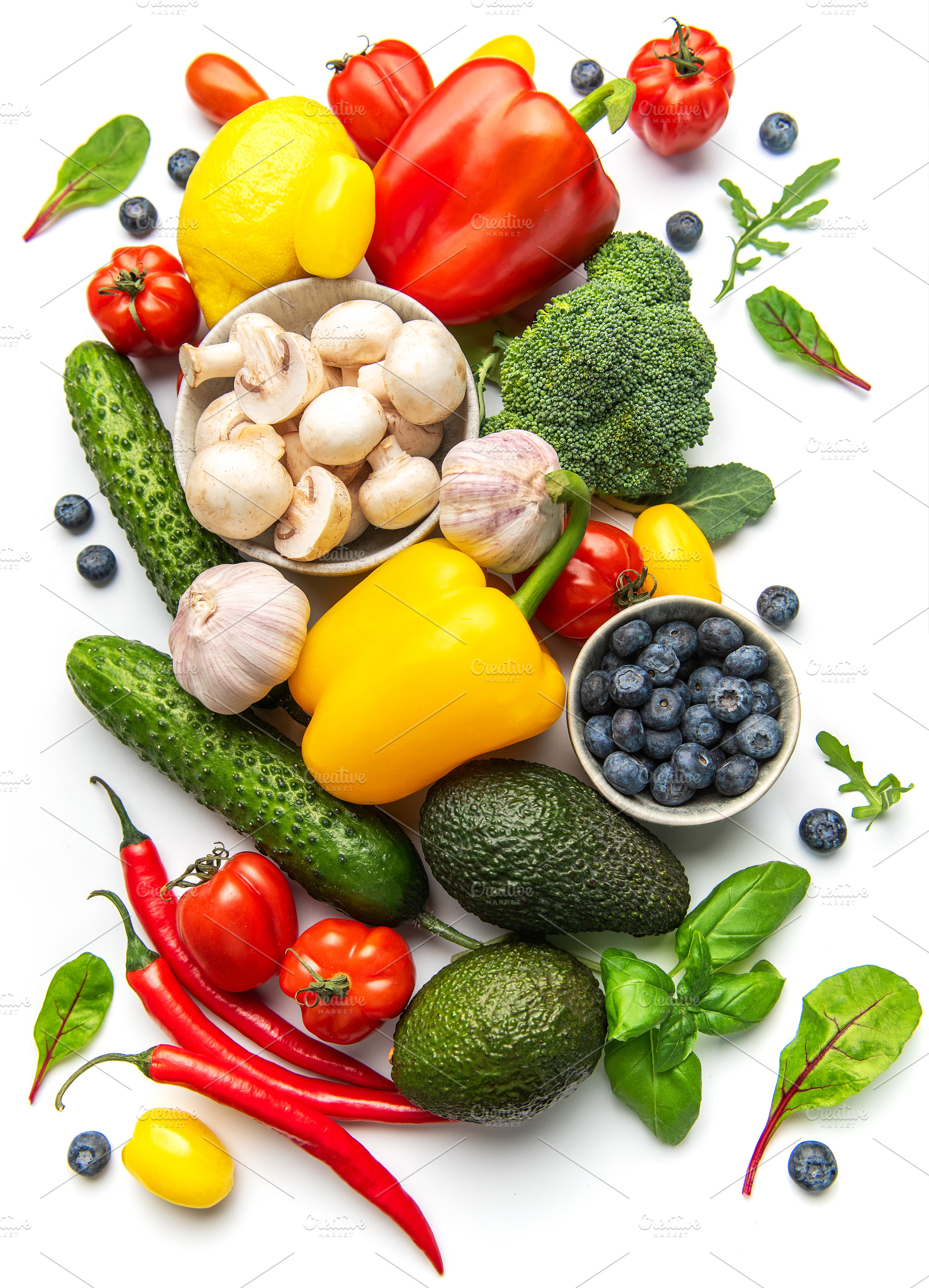 Healthy eating concepts with colorful fresh whole organic ingred, a Photo by Olena Rudo