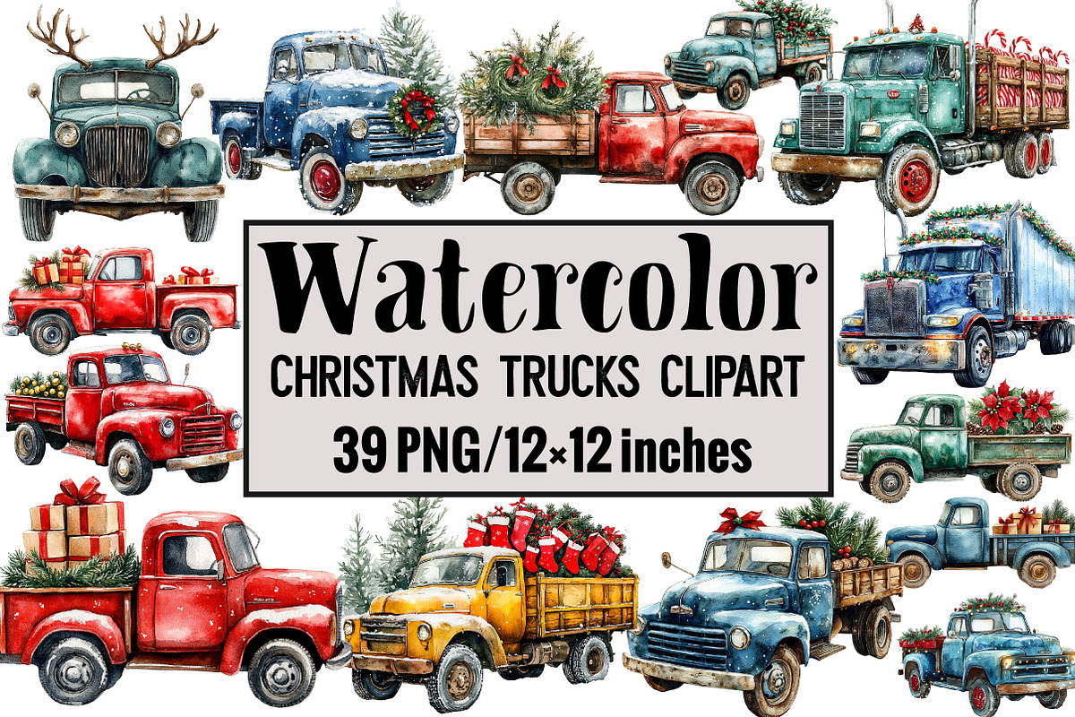 Christmas Trucks Clipart, an Illustration by Design Market (Photo 1 of 4)