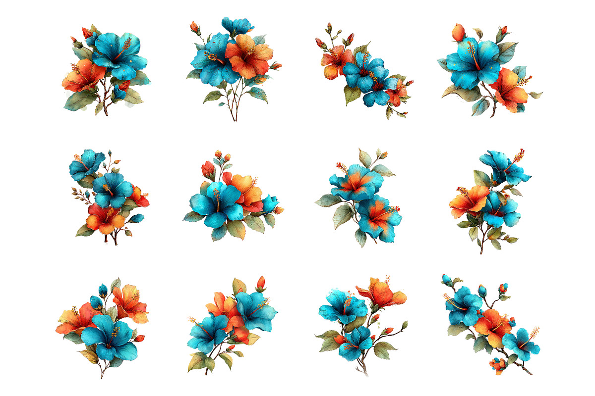 Whimsical spring hibiscus flowers, an Illustration by SinaCreation (Photo 2 of 11)
