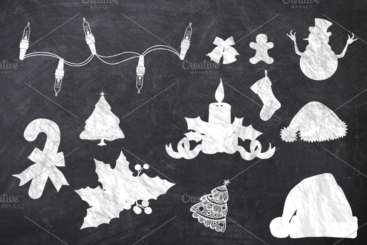 50 Chalk Christmas Elements preview 3