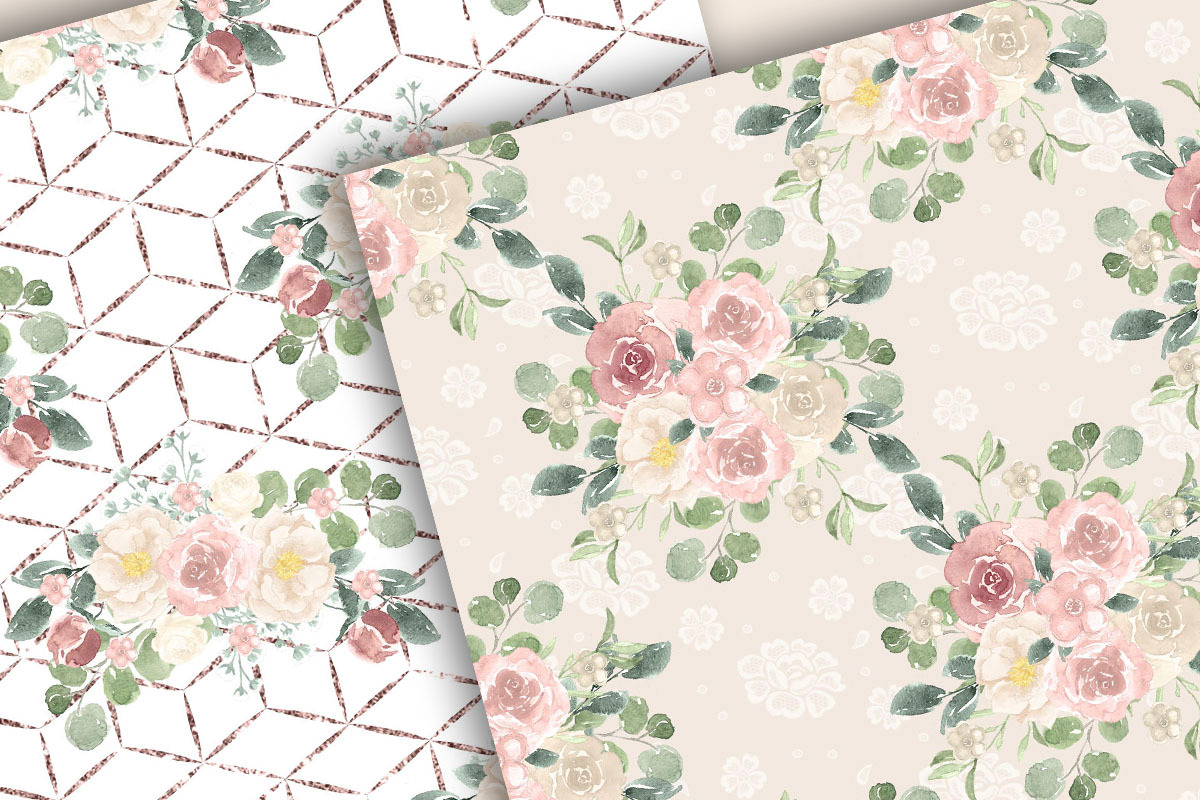 Ivory and Blush digital paper pack, a Pattern Graphic by designloverstudio