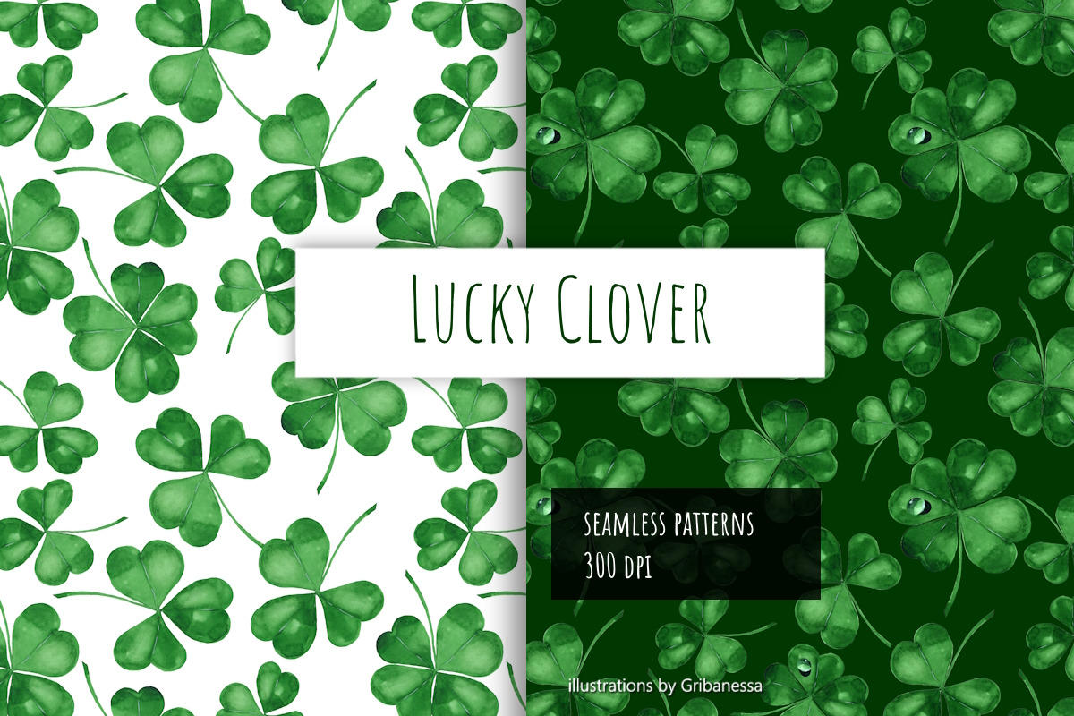 Watercolor Lucky Clover Pattern, a Decorative Illustration by Gribanessa (Photo 1 of 4)