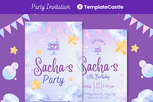 Birthday Party Canva Invitation, a Social Media Template by TemplateCastleStore