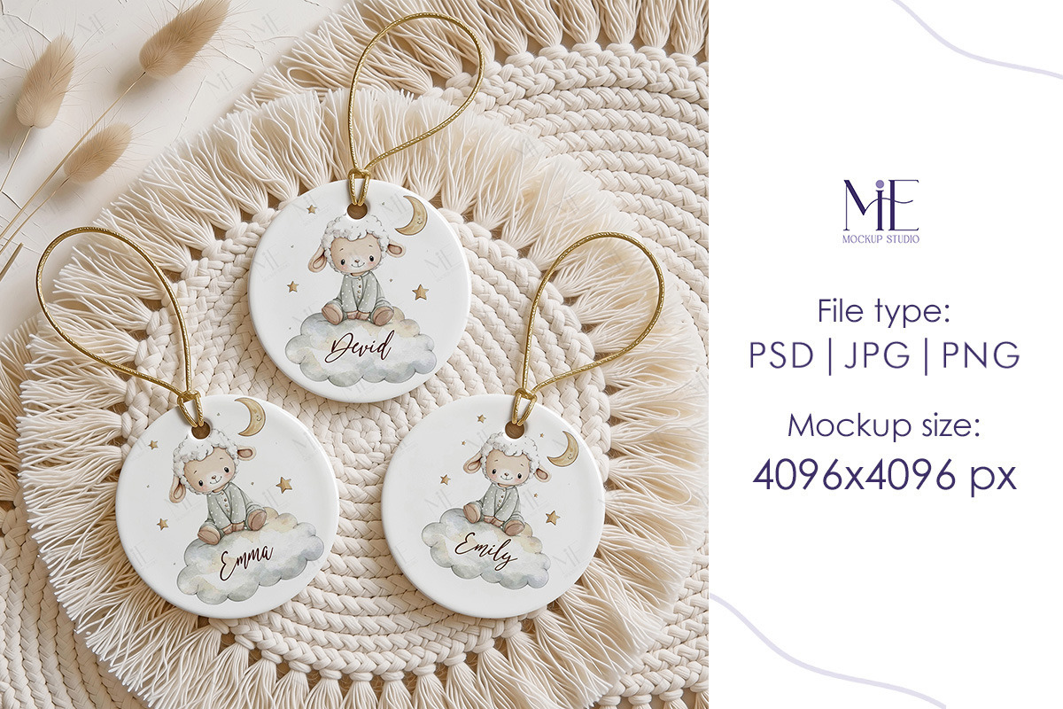 Round Ceramic Ornament Mockup Set, a Merchandise Mockup by Mie Mockup Studio (Photo 5 of 7)