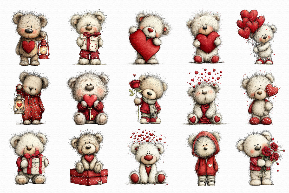Valentines Teddy Bear Clipart, an Illustration by Libby Wishes (Photo 5 of 7)
