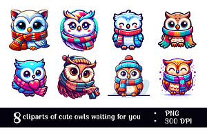 Cute Owls With Scarves Clipart