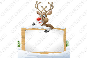 Reindeer Snowy Christmas Sign