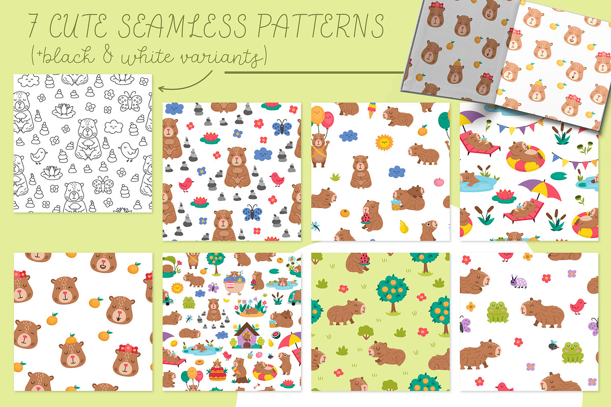 Capybara clipart, patterns, designs, an Animal Illustration by Lexi Claus (Photo 6 of 8)