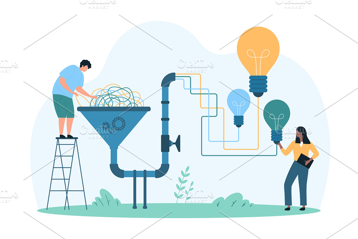 Funnel conversion data flow ideas, a Person Illustration by Flashvector