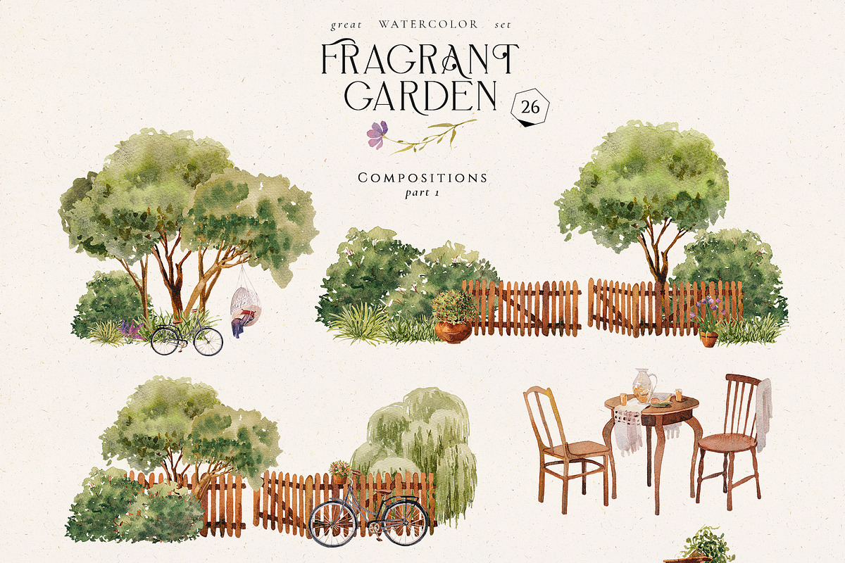 Fragrant garden-great watercolor set, a Decorative Illustration by Pamyatka Shop (Photo 4 of 24)