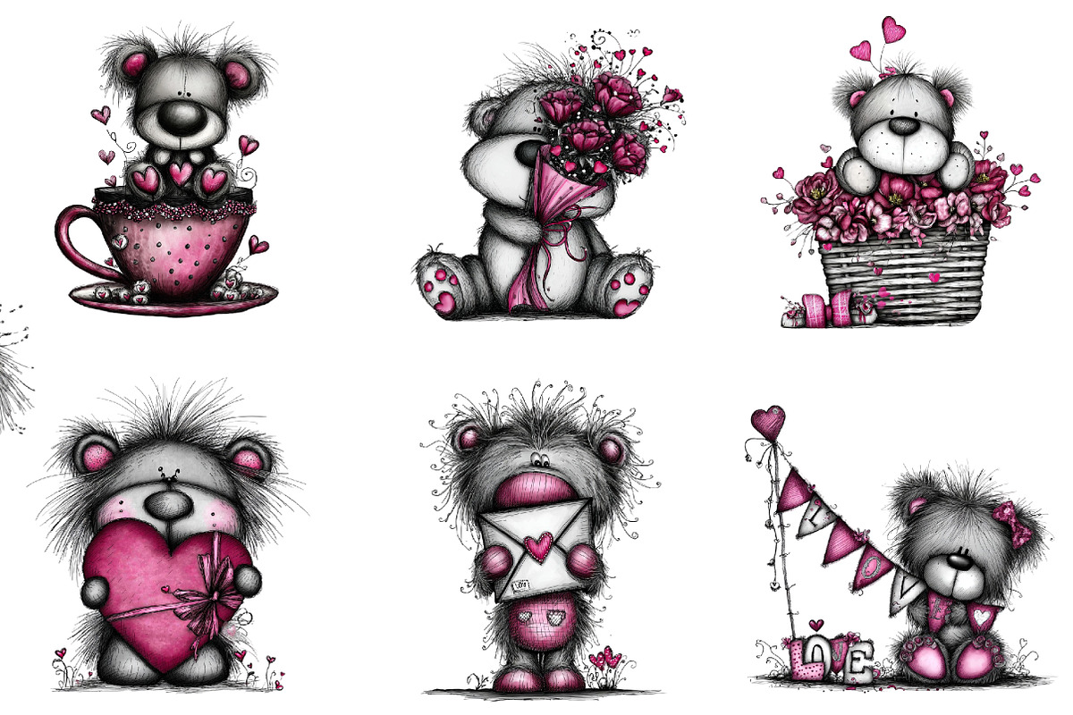Teddy Bear Valentine Clipart, an Illustration by DreamArtGraphic (Photo 2 of 4)