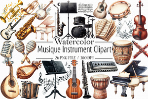 Musique Instrument Clipart-1, an Illustration by Libby Wishes