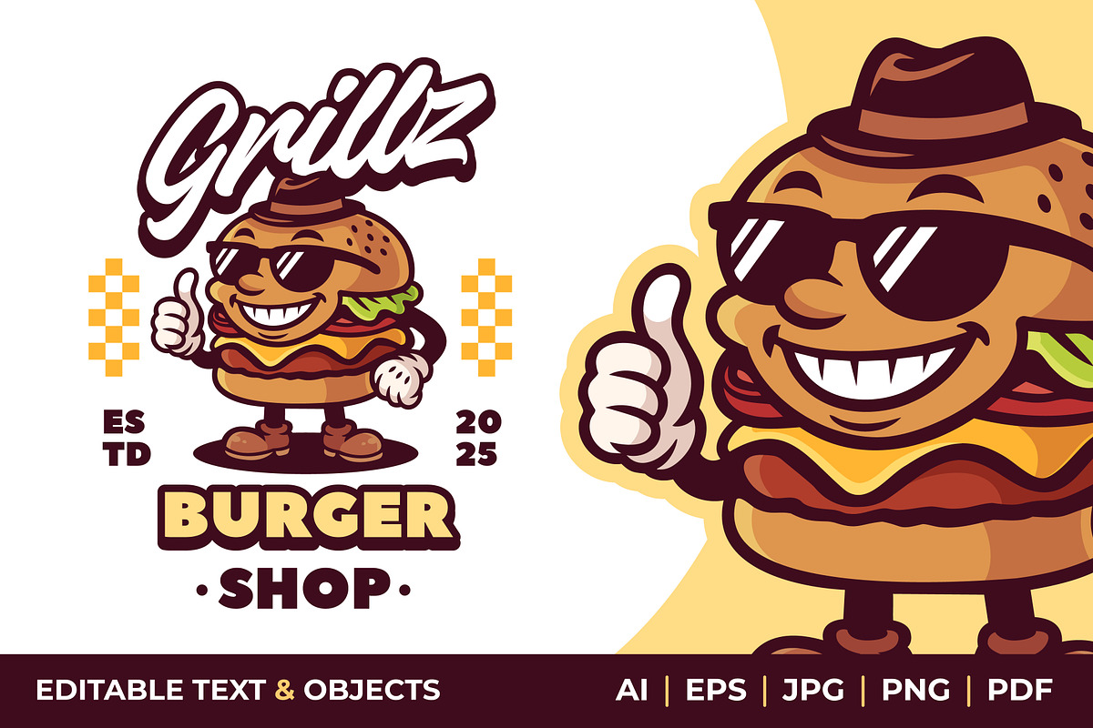 Burger Shop Retro Mascot Logo, a Branding & Logo Template by Akito Studio