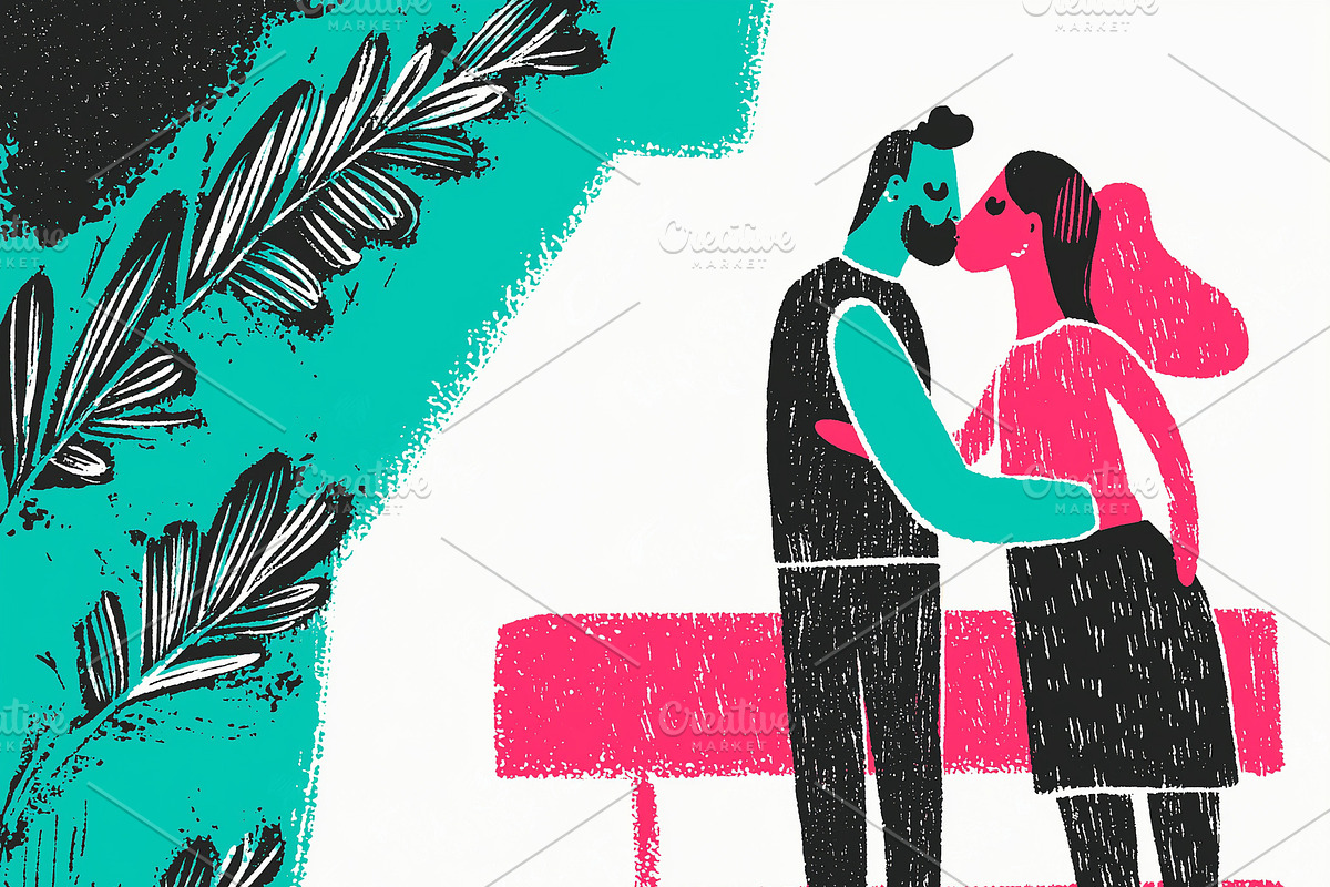 A couple kissing in a park at night, a Person Illustration by Sybillla