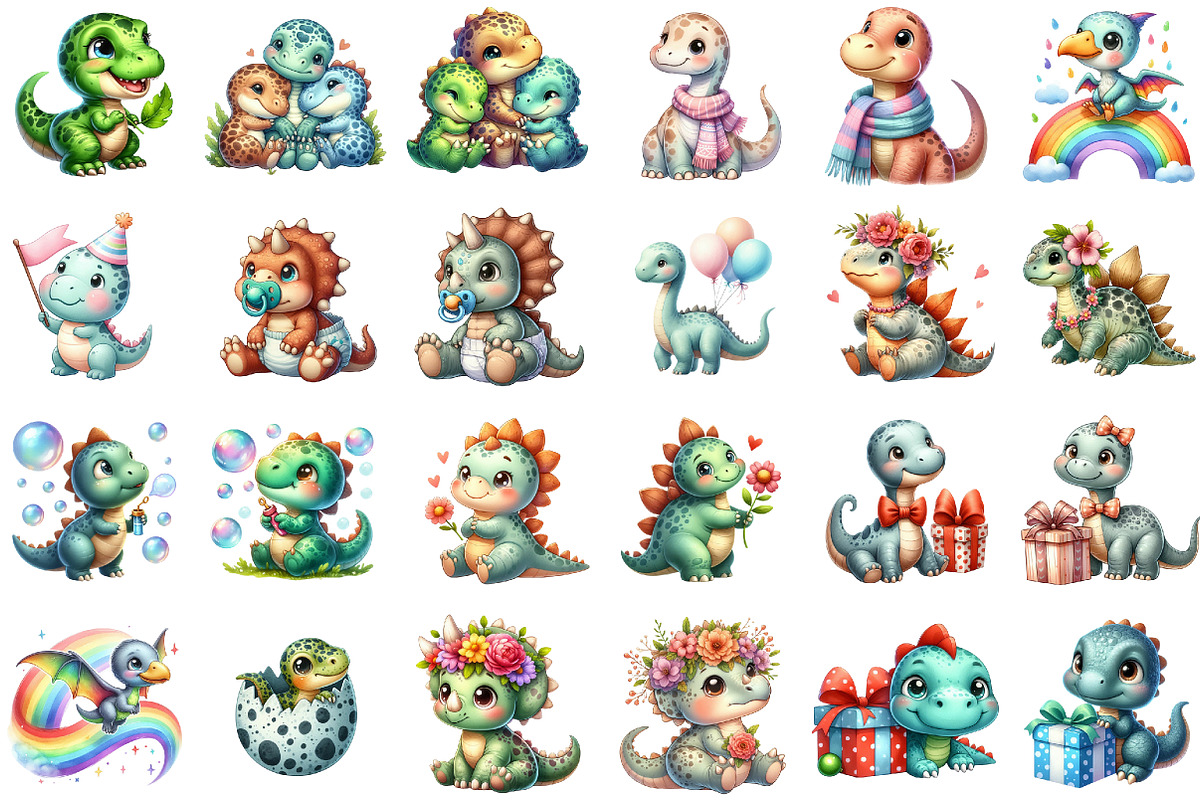 Baby Dinosaur Clipart Set, an Illustration by Sublimation Artist (Photo 2 of 6)