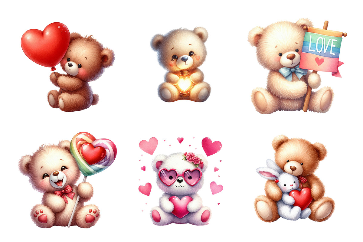 Teddy Bear Valentine Clipart, an Illustration by Design Market (Photo 4 of 5)