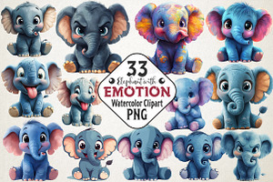 Baby Elephant with Emotion Clipart B, an Illustration by RobertsArt