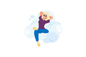 Woman relaxing on cloud, enjoying, an Illustration by pikepicture