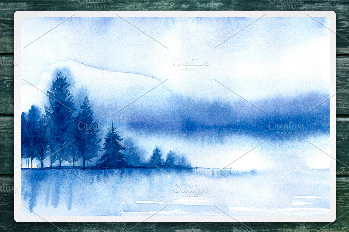 Winter Landscapes set#2. Watercolor., an Illustration by AlexGreenArt (Photo 7 of 9)