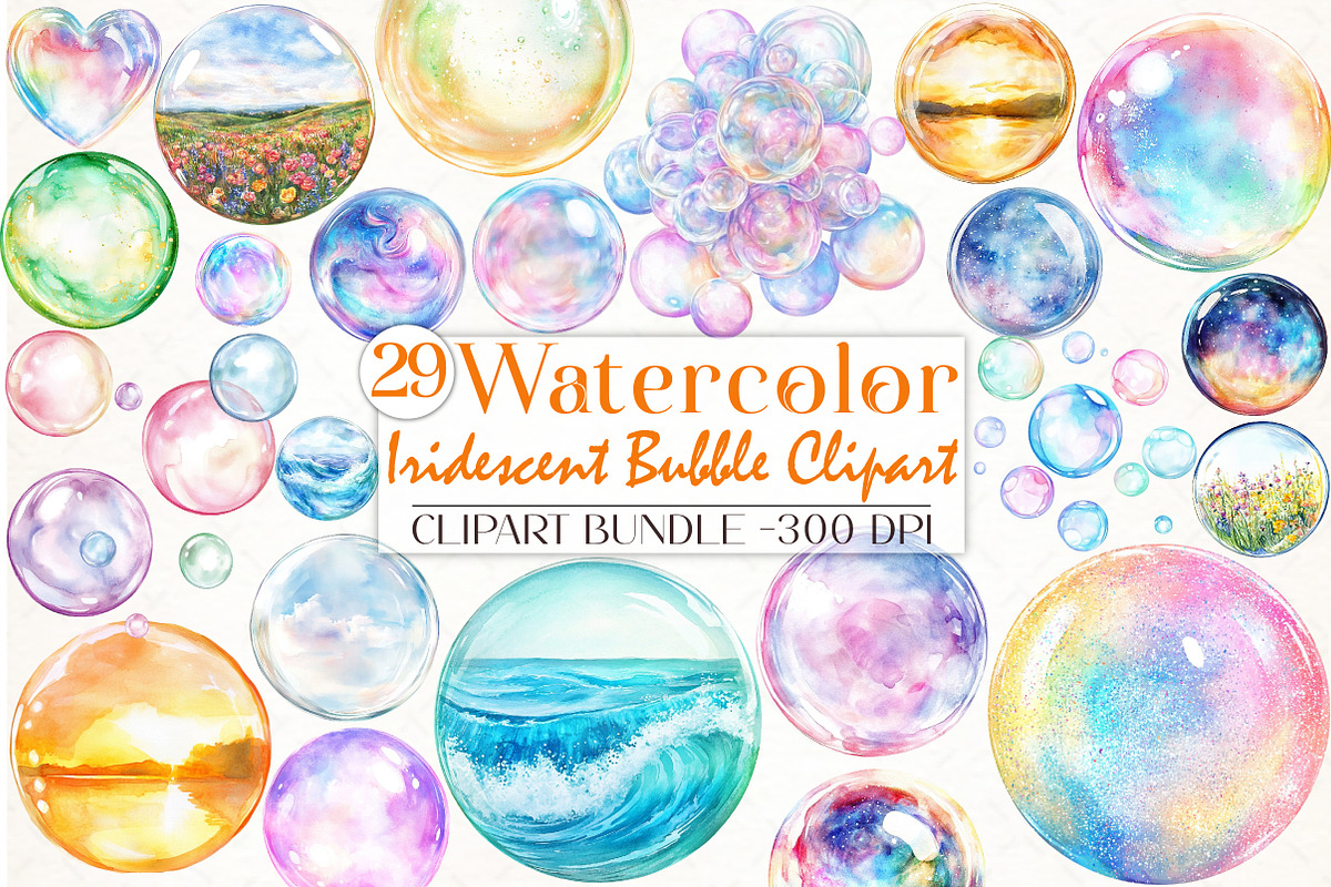 Watercolor Iridescent Bubble Clipart, an Illustration by Libby Wishes (Photo 1 of 5)