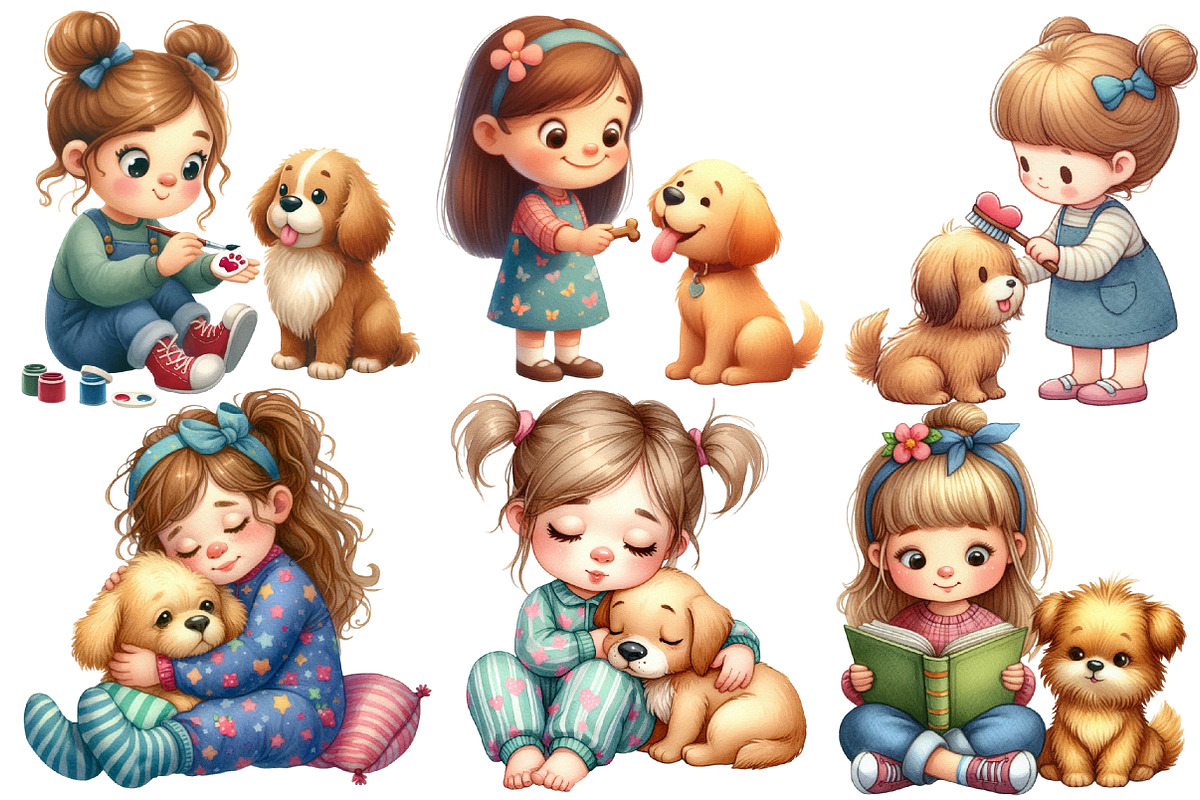 Little Girl and Dog Clipart, an Illustration by Designworld (Photo 2 of 5)