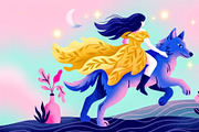 Mystical Wolf Rider Illustrations, a Person Illustration by StockVerse Creative (Thumbnail 2 of 4)