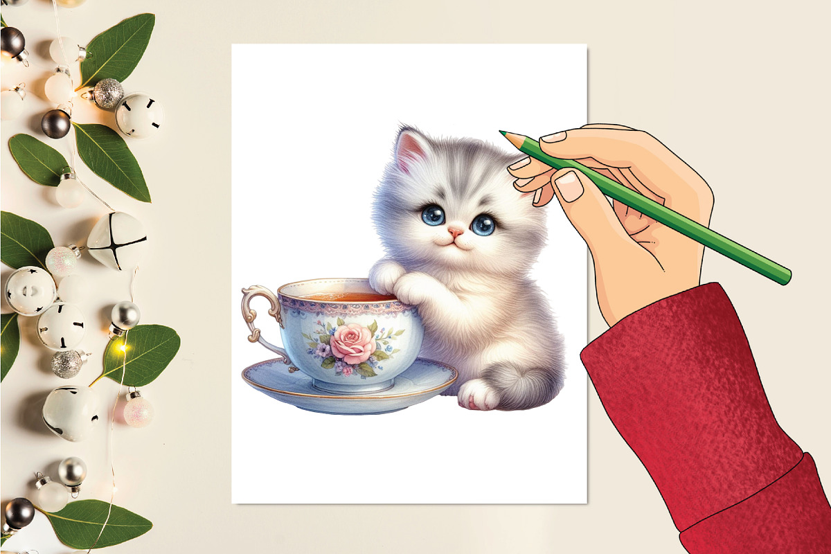 Watercolor Cute Kitten Teacup Clipar, an Illustration by CraftArtStudio (Photo 4 of 7)