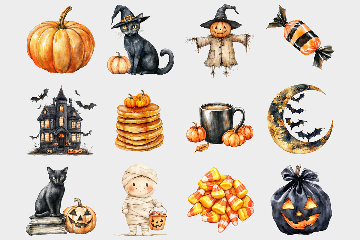 Watercolor Halloween Clipart, a Seasonal Illustration by Design Market (Photo 3 of 4)