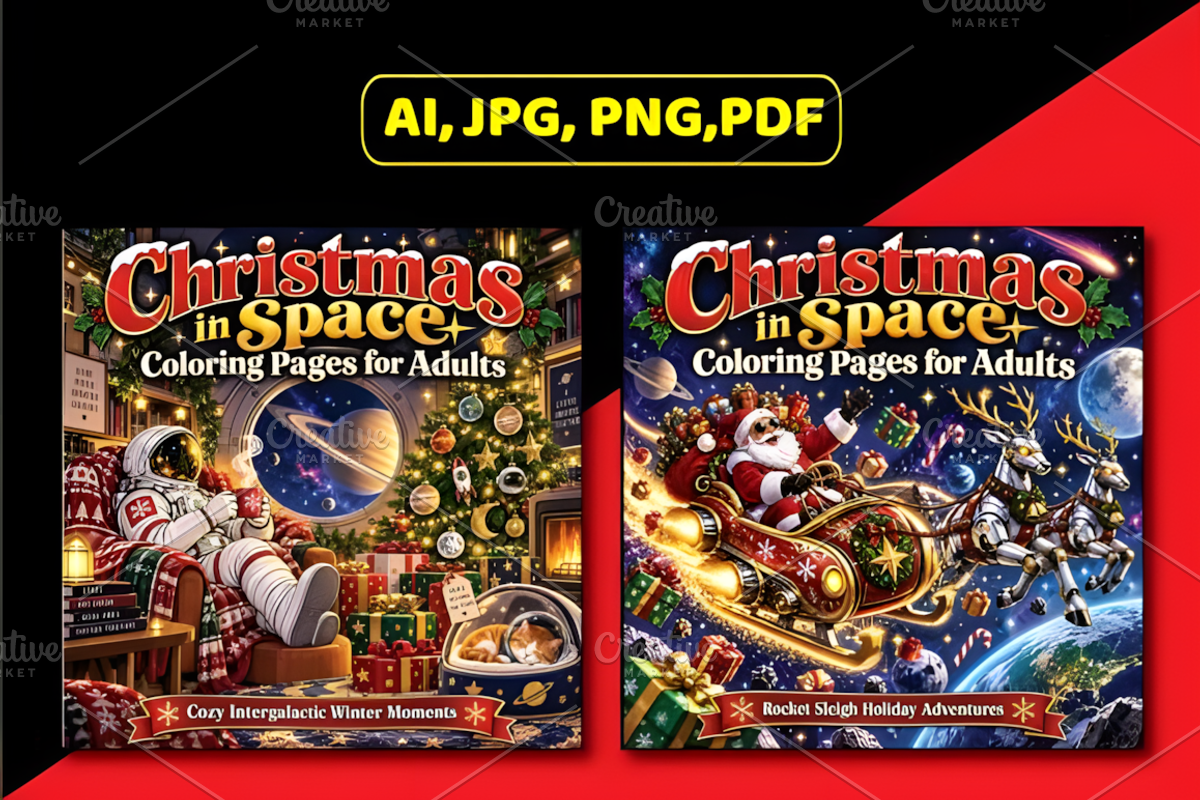 Christmas in Space Coloring Book, a Seasonal Illustration by Design Station (Photo 2 of 5)