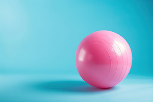 Pink fitness ball on blue background, a Photo by AlyaAnd