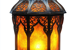 An ornate lantern with intricate patterns, emitting a warm orange glow, perfect, a Background Photo by ImageMir