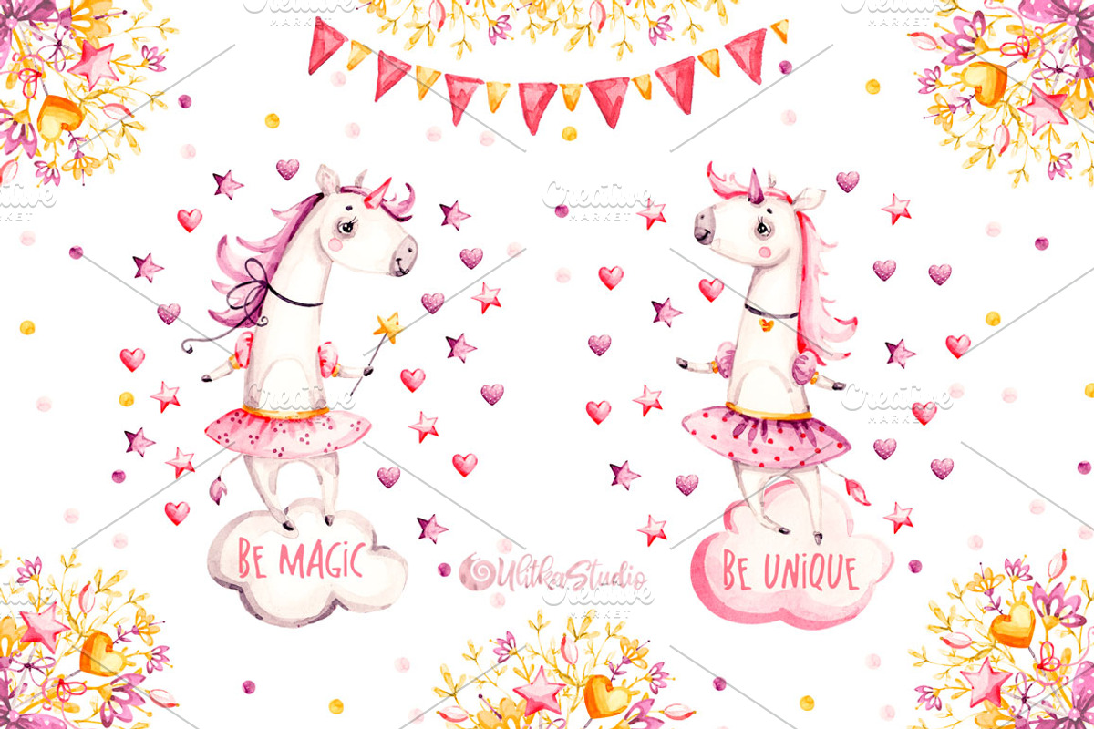 Unicorns Life. Watercolor collection, an Animal Illustration by UlitkaStudio (Photo 6 of 29)