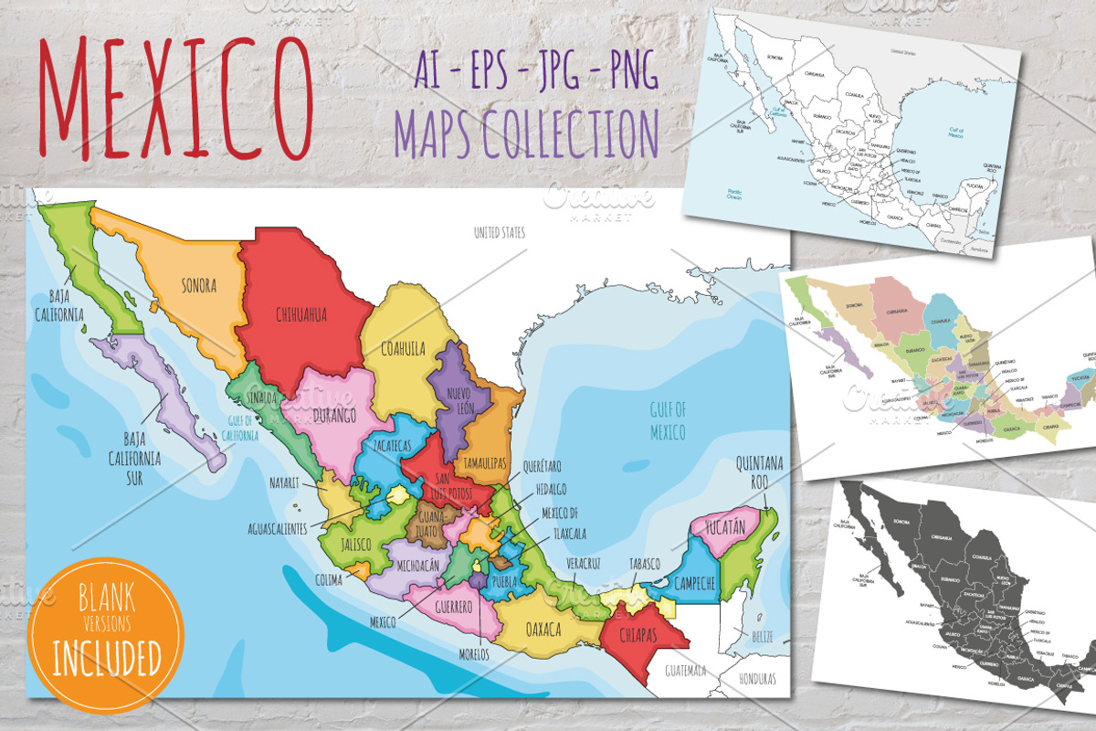 8x Mexico Vector Maps, an Illustration by asantosg (Photo 1 of 5)