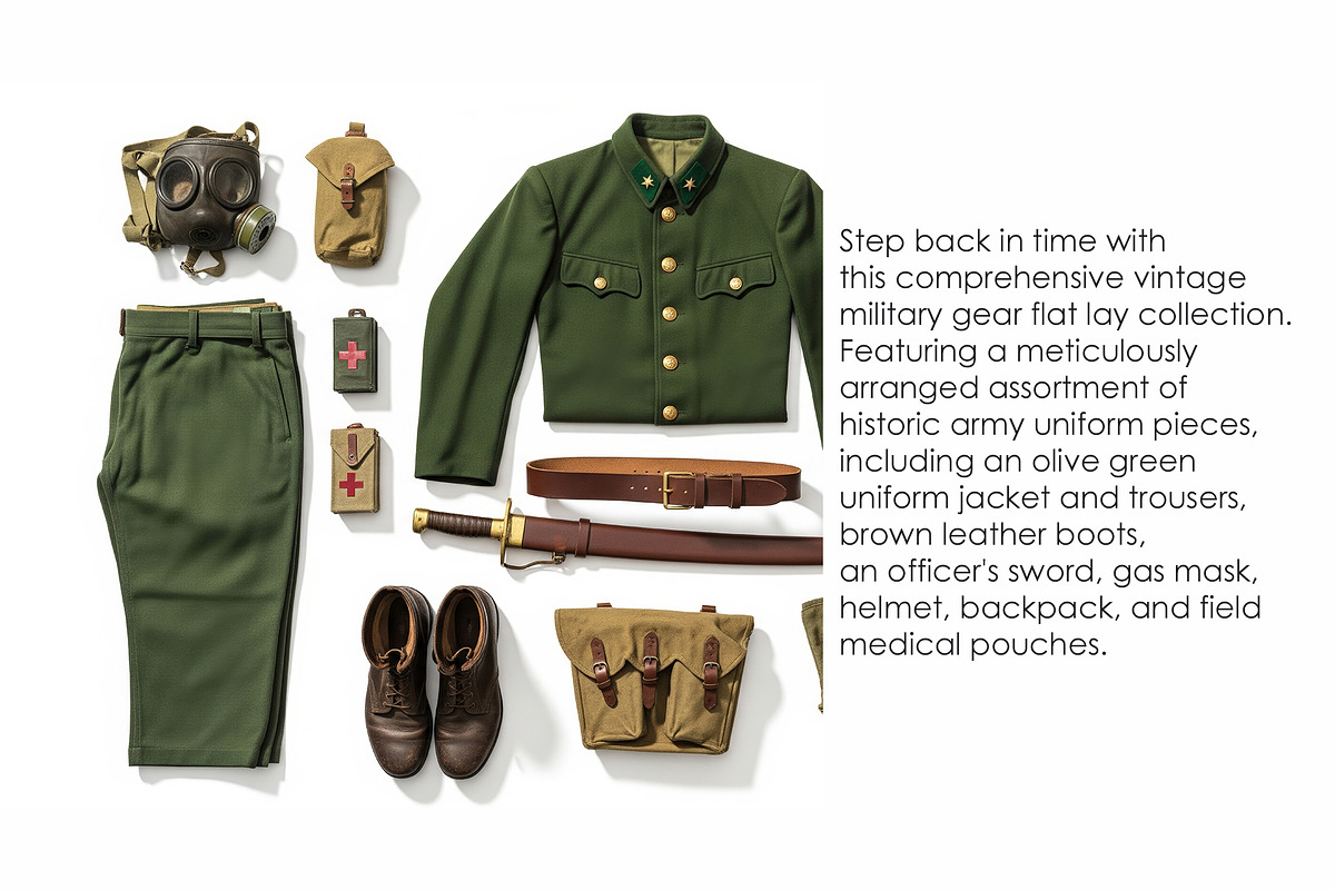 WWII Military Gear Flat Lay Pack, an Object Illustration by StockVerse Creative (Photo 2 of 3)