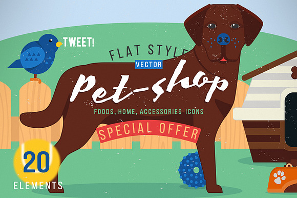 Pet Shop Set Icons. Stylized Dog.