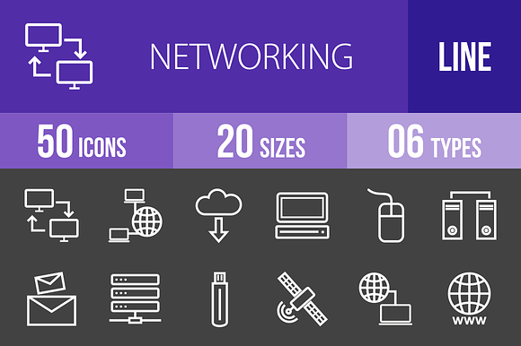 50 Networking Line Inverted Icons