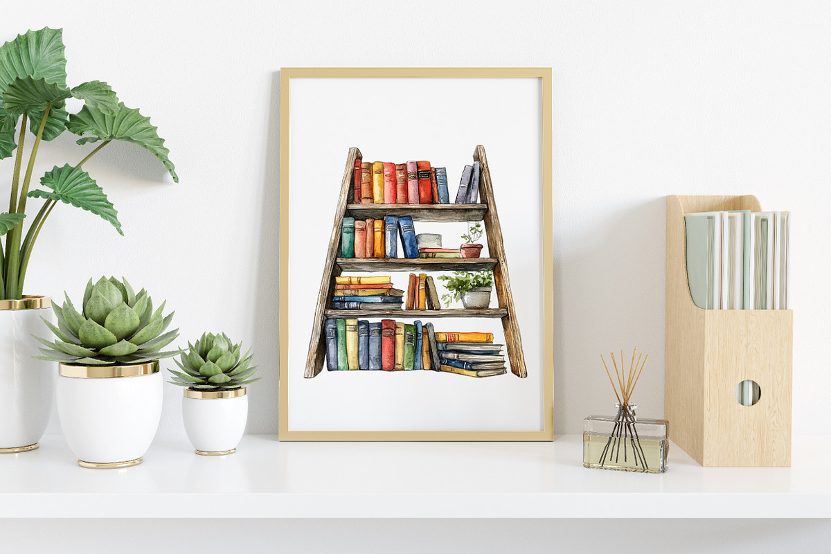 Watercolor Haunted Bookstore Clipart, an Illustration by Canvas Craft (Photo 6 of 7)