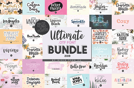 ULTIMATE .OTF FONT BUNDLE - 45 FONTS, a Script Font by Blush Font Co.