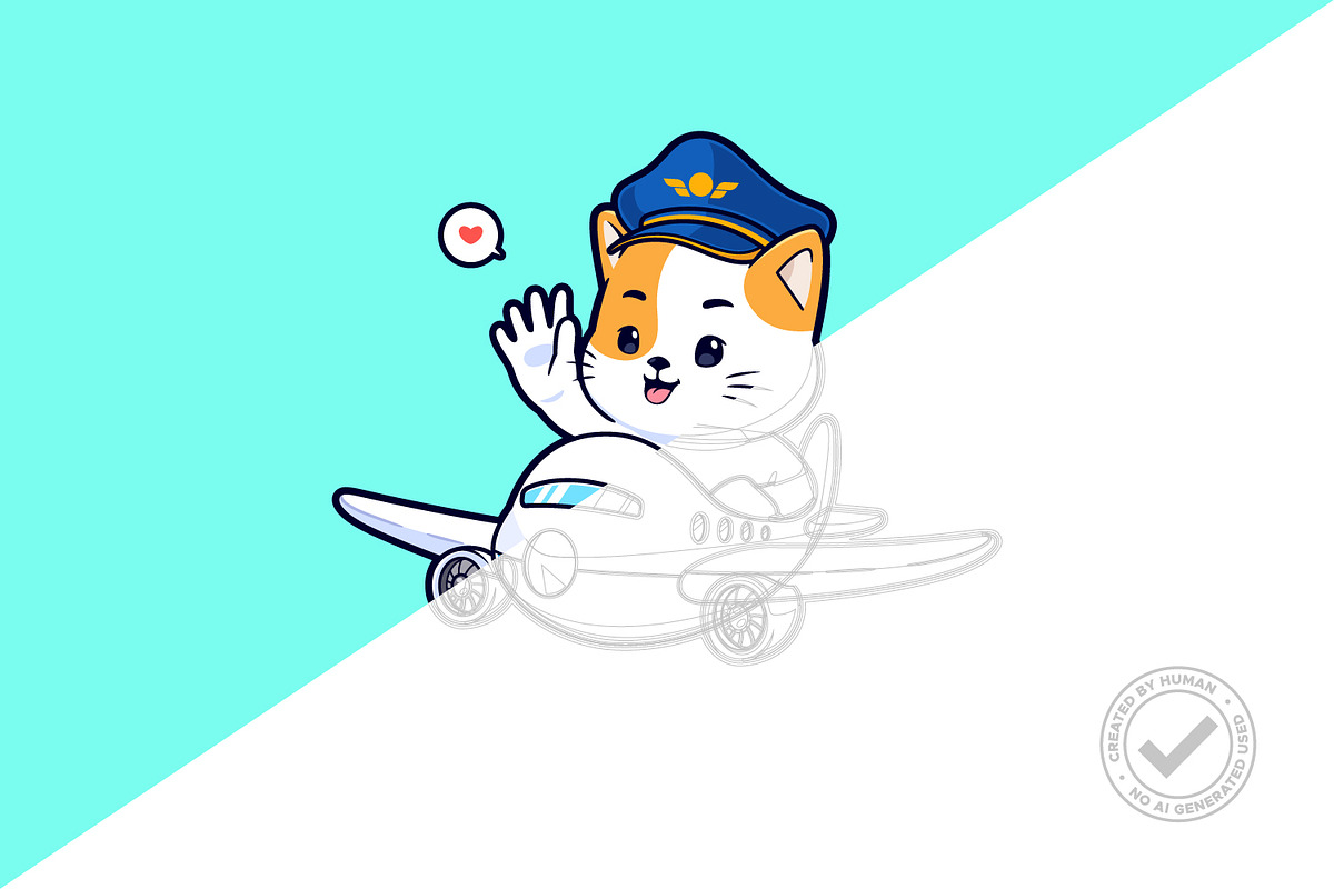 Cute Cat Pilot Riding Airplane Icon, an Animal Illustration by tkzgraphic (Photo 2 of 3)