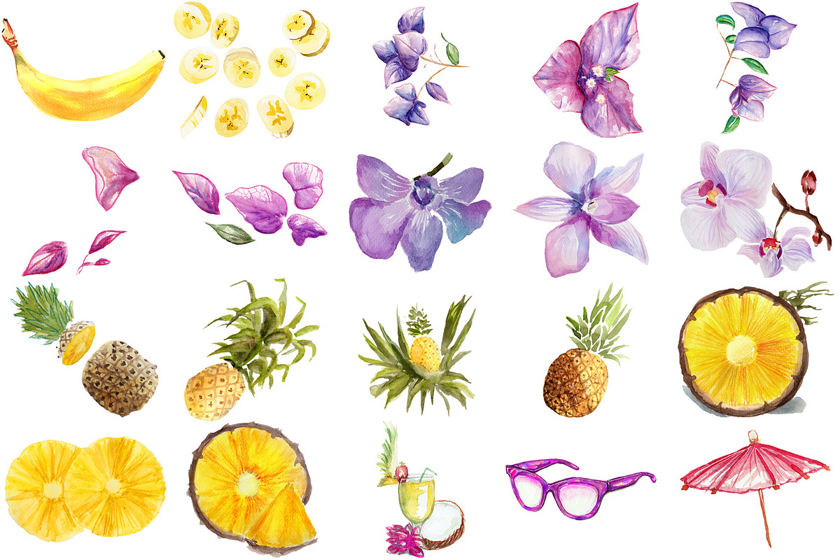 200 Tropical Watercolor Clipart, a Food Illustration by LilyBoo Clipart (Photo 3 of 8)