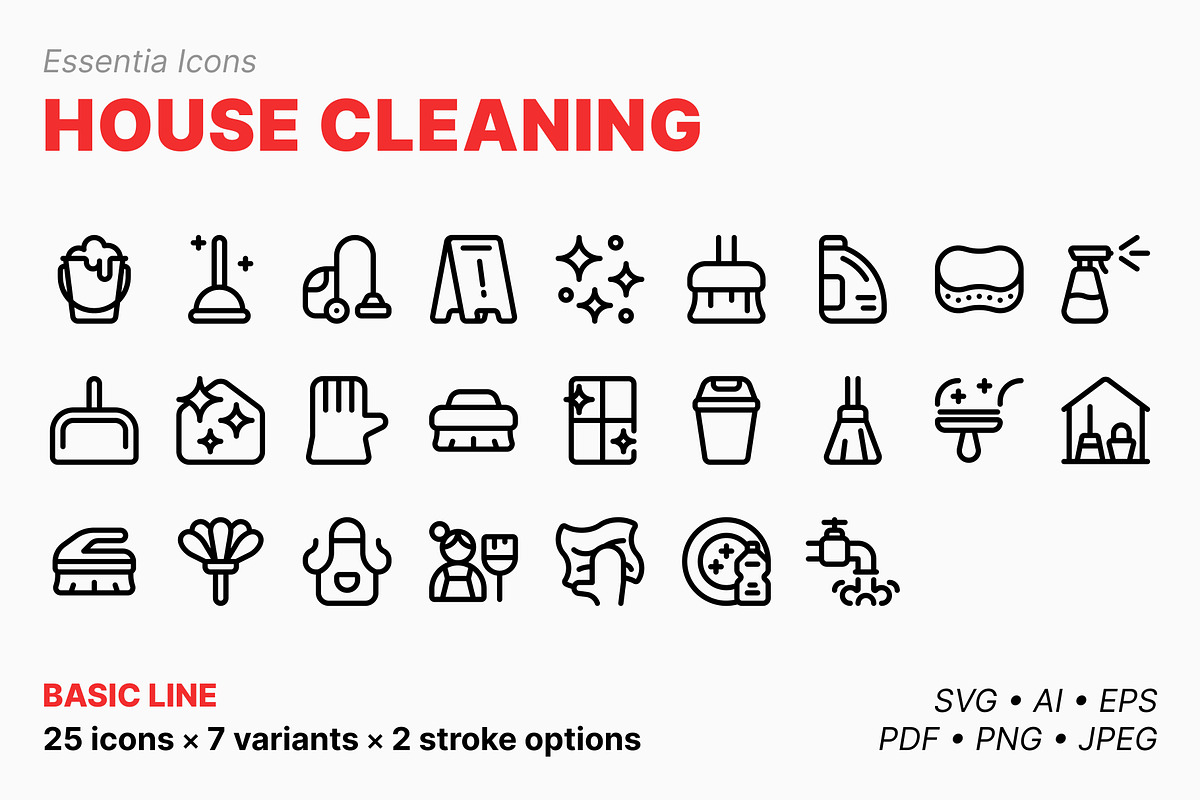 House cleaning icons (Line), an Outline Icon by Totto House (Photo 1 of 3)