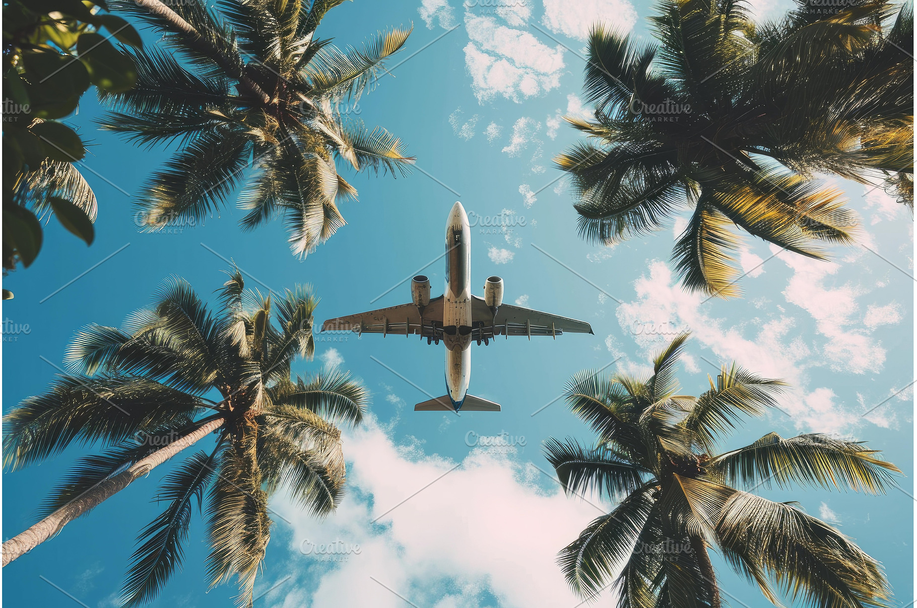 Sky-bound Airplane over tropical, a Transportation Photo by Ylivdesign