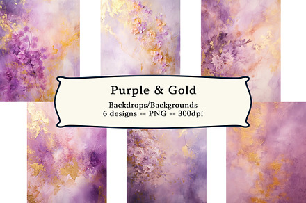 6 Purple & Gold Painting Backgrounds