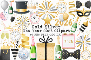 Gold Silver New Year 2026 Clipart, an Illustration by Libby Wishes