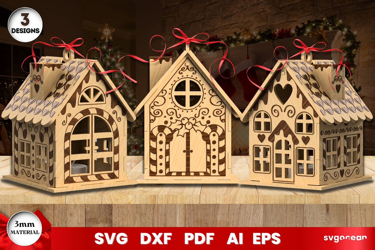 Gingerbread Christmas Houses, a Decorative Illustration by svgocean (Photo 1 of 11)