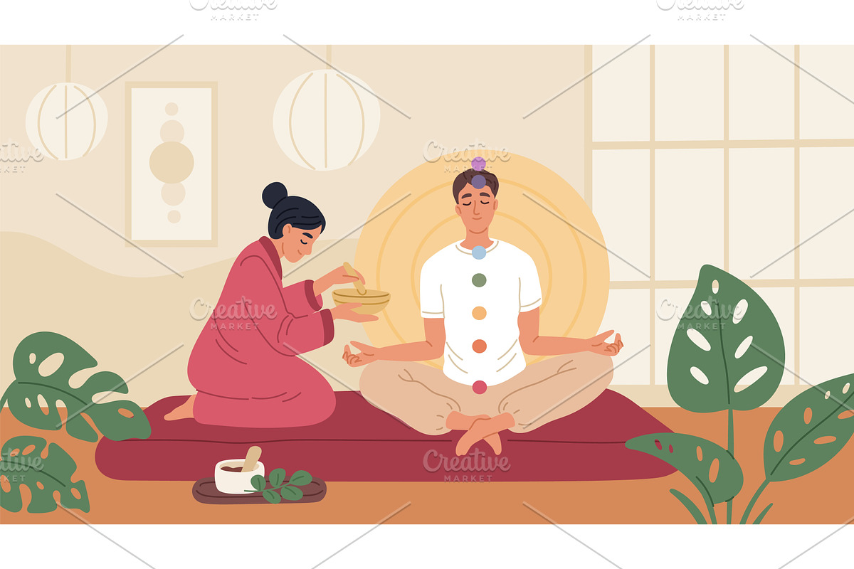 Balancing chakras process. Ancient, an Object Illustration by YummyBuum
