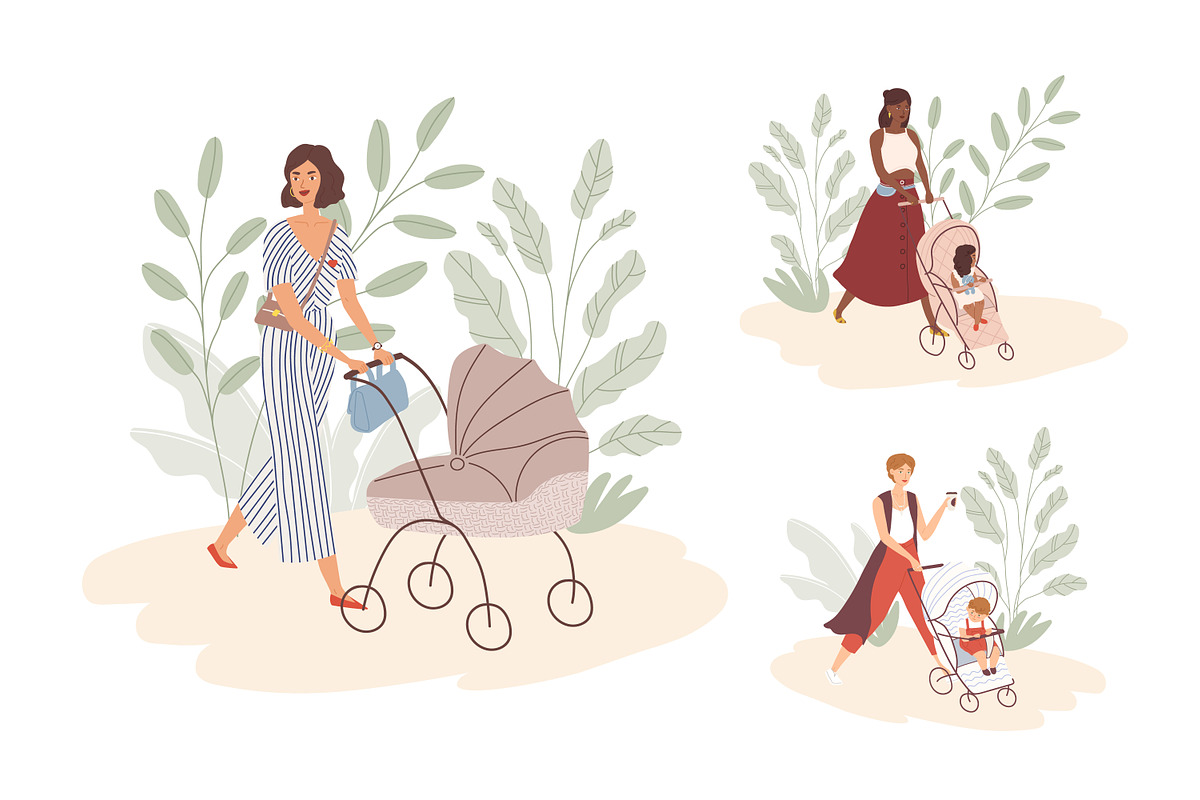 Women walking with babies in prams, a Person Illustration by Good Studio (Photo 1 of 4)