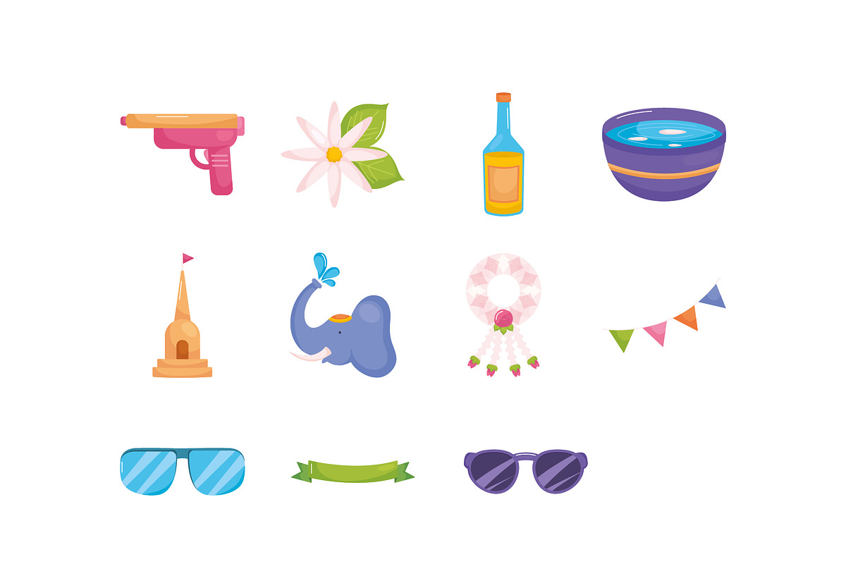 Songkran Festival Illustrations Set