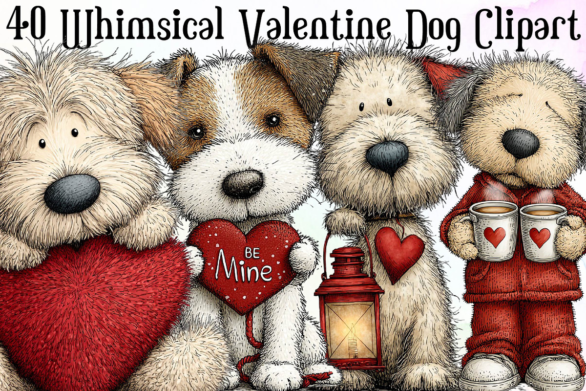 Whimsical Valentine Dog Clipart, an Illustration by Sublimation Artist (Photo 1 of 6)